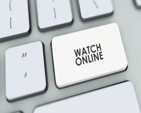 Watch Online button on computer keyboard. Key is pressed, click for HD Stock Footage 35647789