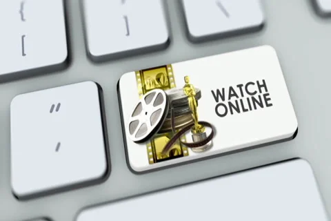 Watch Online button on computer keyboard. Key is pressed, click for HD Stock Footage 35648767
