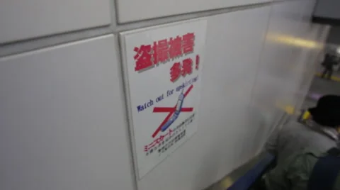 "Watch Out For Upskirting" Sign, Tracking Shot, Tokyo Stock-Footage 59149488