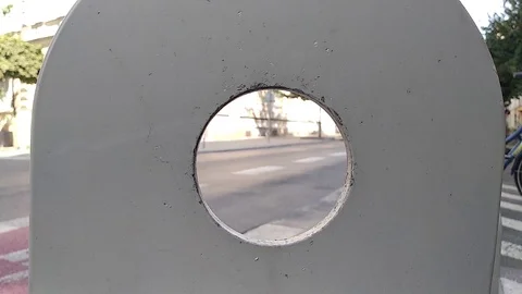 Watch the road through the hole, the movement of personal transport and the Stock-Footage 113215485