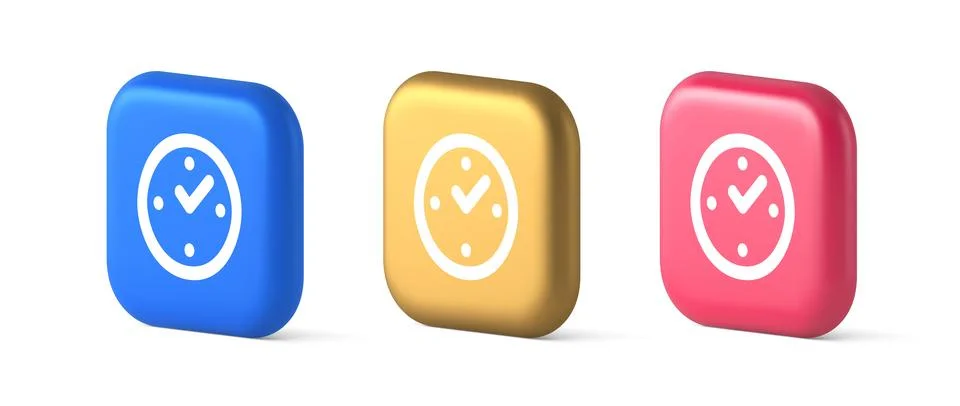 Watch time control button alarm clock deadline checking web app design 3d r.. Illustrazione stock