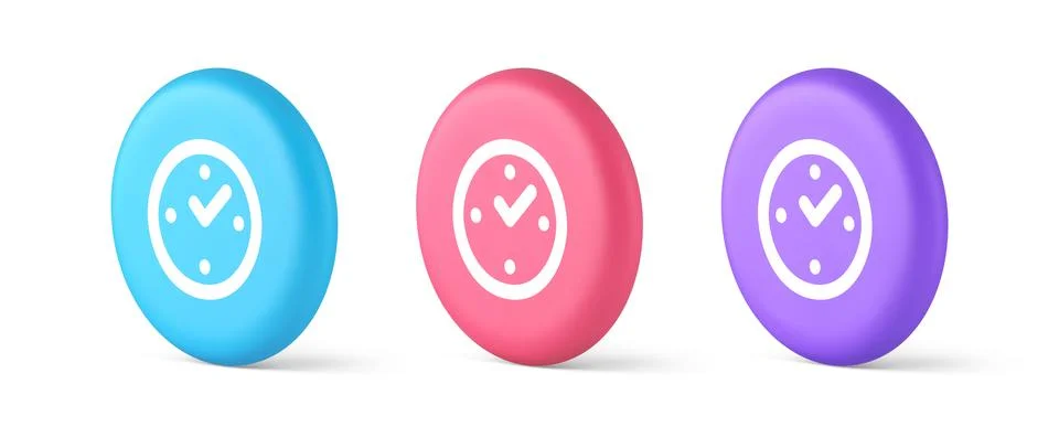 Watch time control button alarm clock deadline checking web app design 3d rea Illustrazione stock