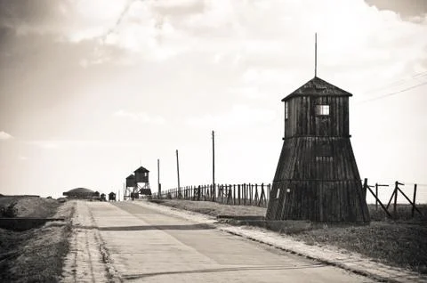 Watch tower in concentration camp Stock Photos