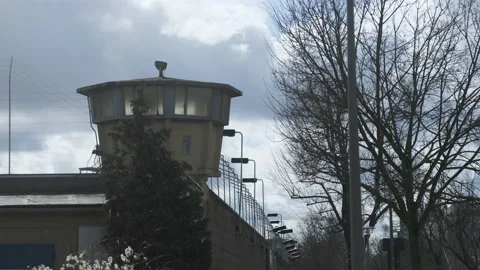 Watch tower Prison Wall Exterior - Stasi Jail Hohenschönhausen 8k Stock Footage 234065098