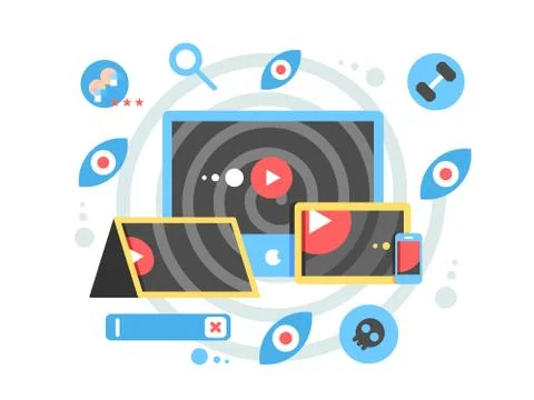 Watch video clip on tablet device concept Stock Illustration