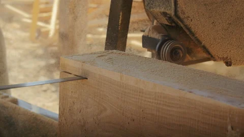 Watch as workers at the sawmill cut through the forest with their powerful saws Stock Footage 236022240