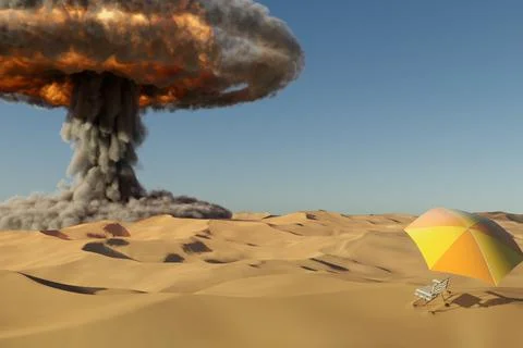 Watch the world burn while nuclear bombs drop in the distance Stock Illustration