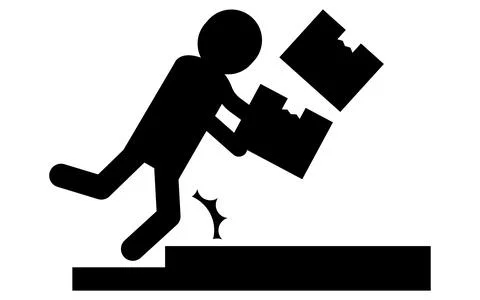 Watch your step, people falling with luggage, pictograms of safety signs, d.. Stock Illustration