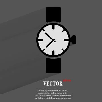 Watch,clock. Flat modern web button with long shadow and space for your text. 스톡 일러스트