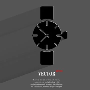 Watch,clock. Flat modern web button with long shadow and space for your text. Stock Illustration
