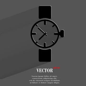 Watch,clock. Flat modern web button with long shadow and space for your text. 스톡 일러스트