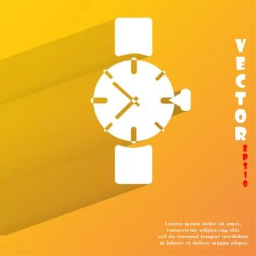 Watch,clock. Flat modern web button with long shadow and space for your text. 스톡 일러스트