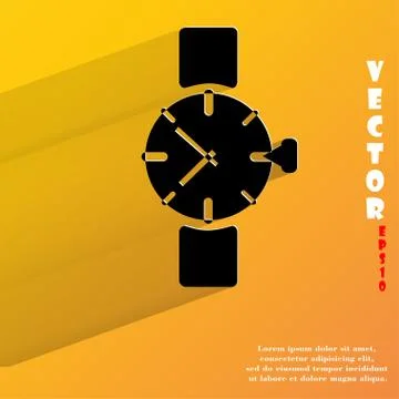 Watch,clock. Flat modern web button with long shadow and space for your text. 스톡 일러스트