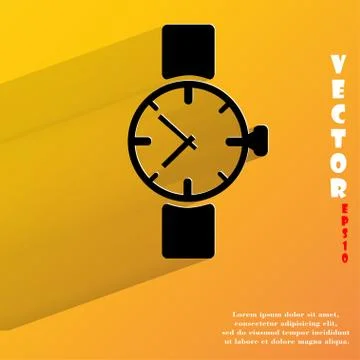 Watch,clock. Flat modern web button with long shadow and space for your text. Stock Illustration