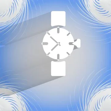 Watch,clock. Flat modern web button   on a flat geometric abstract background Stock Illustration