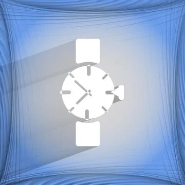 Watch,clock. Flat modern web button   on a flat geometric abstract background Illustrazione stock