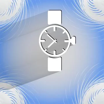 Watch,clock. Flat modern web button   on a flat geometric abstract background Stock Illustration