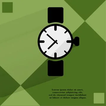 Watch,clock. Flat modern web button   on a flat geometric abstract background Stock Illustration