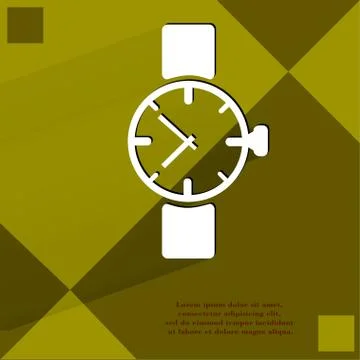 Watch,clock. Flat modern web button   on a flat geometric abstract background Illustrazione stock