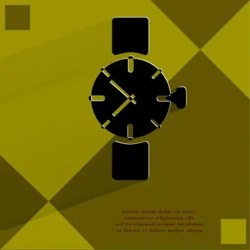 Watch,clock. Flat modern web button   on a flat geometric abstract background Stock Illustration