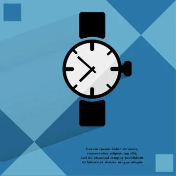 Watch,clock. Flat modern web button   on a flat geometric abstract background Illustrazione stock