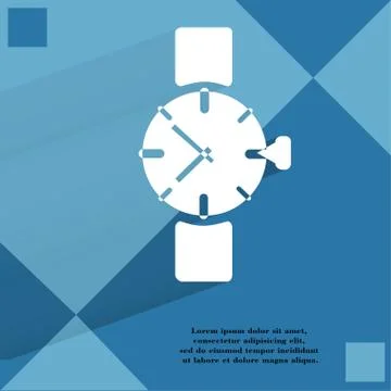 Watch,clock. Flat modern web button   on a flat geometric abstract background Stock Illustration