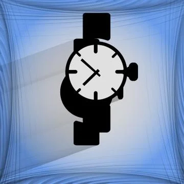 Watch,clock. Flat modern web button   on a flat geometric abstract background Stock Illustration