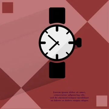 Watch,clock. Flat modern web button   on a flat geometric abstract background 스톡 일러스트
