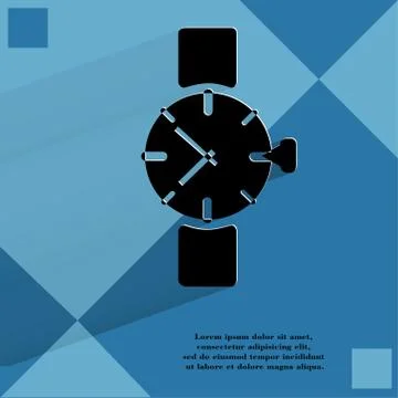 Watch,clock. Flat modern web button   on a flat geometric abstract background Stock Illustration