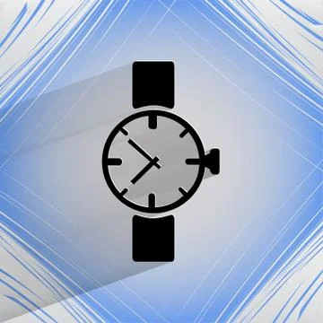 Watch,clock. Flat modern web button   on a flat geometric abstract background Stock Illustration