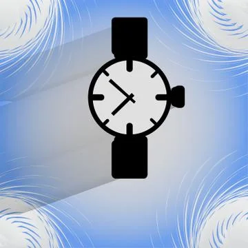 Watch,clock. Flat modern web button   on a flat geometric abstract background Illustrazione stock