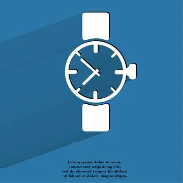Watch,clock. Flat modern web button with long shadow and space for your text. Illustrazione stock