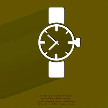 Watch,clock. Flat modern web button with long shadow and space for your text. Stock Illustration