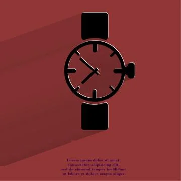 Watch,clock. Flat modern web button with long shadow and space for your text. Illustrazione stock