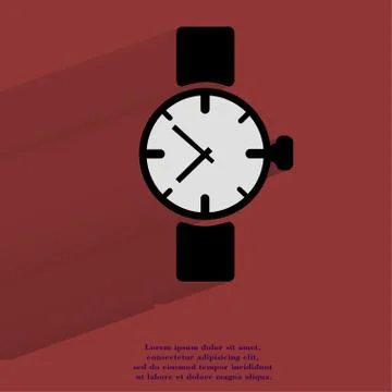Watch,clock. Flat modern web button with long shadow and space for your text. Illustrazione stock