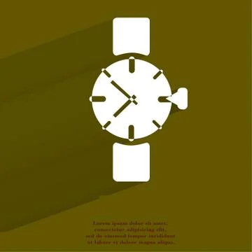 Watch,clock. Flat modern web button with long shadow and space for your text. Stock Illustration