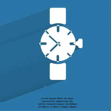 Watch,clock. Flat modern web button with long shadow and space for your text. Stock Illustration
