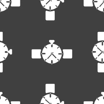 Watch,clock web icon. flat design. Seamless gray pattern. Stock Illustration