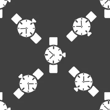 Watch,clock web icon. flat design. Seamless gray pattern. Stock Illustration