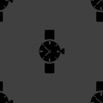 Watch,clock web icon. flat design. Seamless gray pattern. Stock Illustration