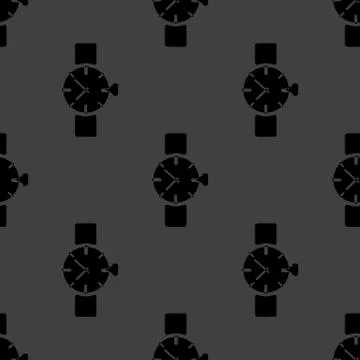 Watch,clock web icon. flat design. Seamless gray pattern. Stock Illustration