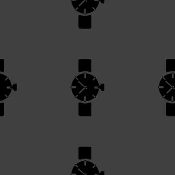 Watch,clock web icon. flat design. Seamless gray pattern. Stock Illustration