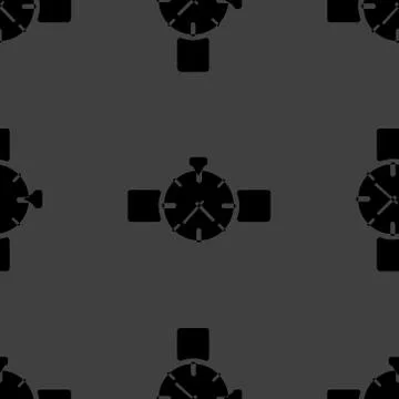 Watch,clock web icon. flat design. Seamless gray pattern. Stock Illustration