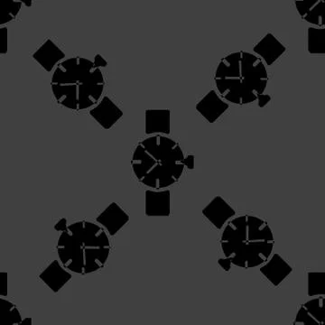Watch,clock web icon. flat design. Seamless gray pattern. Stock Illustration