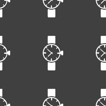 Watch,clock web icon. flat design. Seamless gray pattern. Stock Illustration