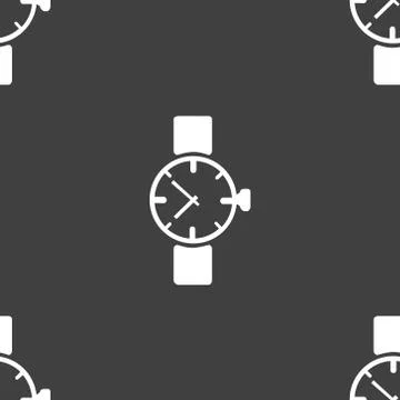 Watch,clock web icon. flat design. Seamless gray pattern. イラスト素材
