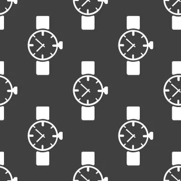Watch,clock web icon. flat design. Seamless gray pattern. Stock Illustration