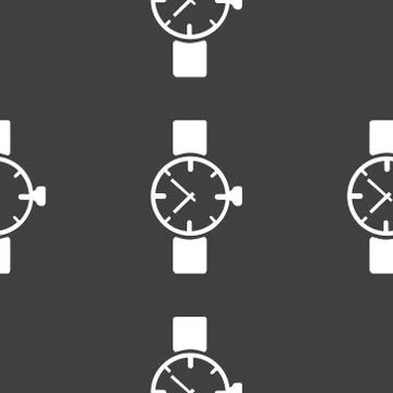 Watch,clock web icon. flat design. Seamless gray pattern. Stock Illustration