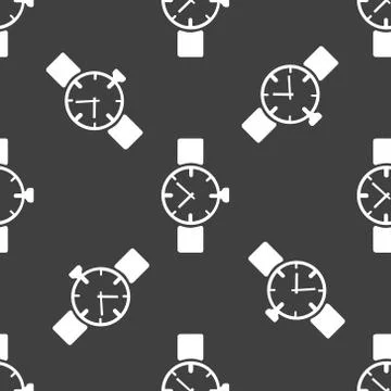 Watch,clock web icon. flat design. Seamless gray pattern. Stock Illustration