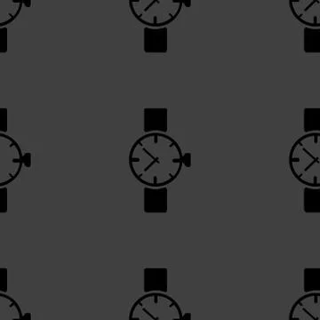 Watch,clock web icon. flat design. Seamless gray pattern. Stock Illustration